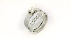 White Gold Pillar Engagement and Wedding Ring Set